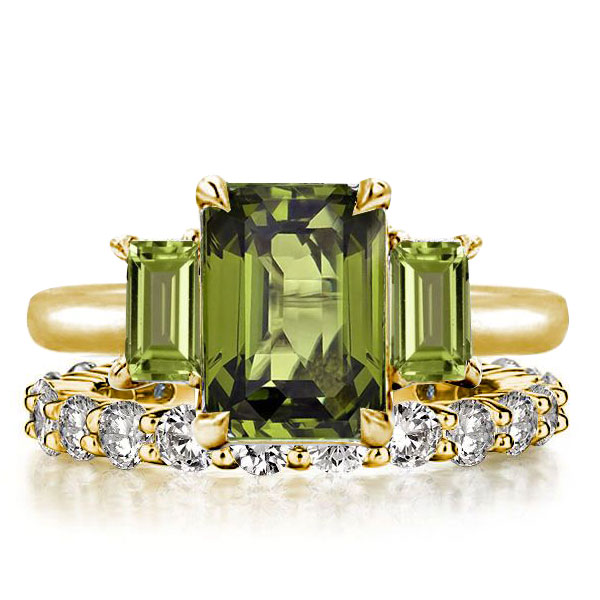 

Italo Golden Peridot Emerald Cut Three Stone Engagement Ring Sets, White