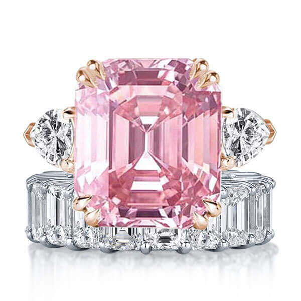 

Italo Pink Ring Emerald Cut Engagement Ring Set With Eternity Band, White
