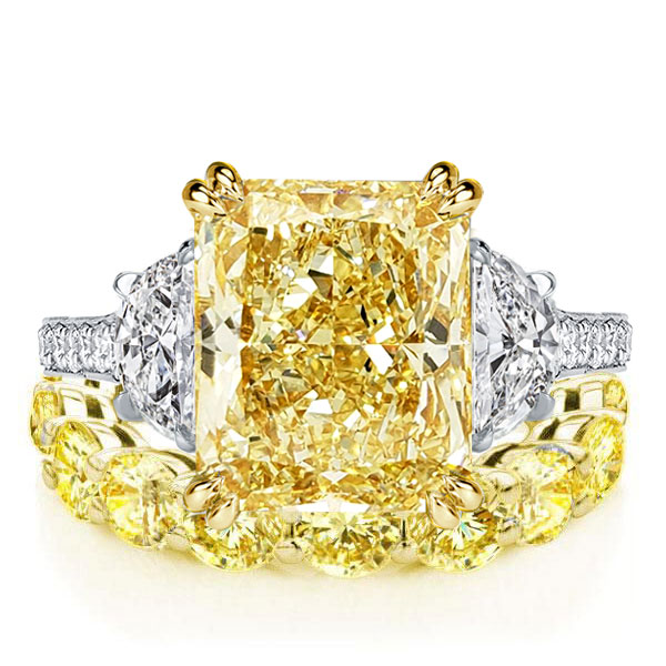 

Two Tone Radiant Cut Created Yellow Sapphire Eternity Bridal Set, White