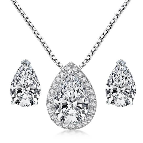 

Halo Pear Pendant Necklace And Earrings Jewelry Set, White