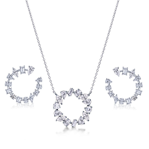

Mixed Shape Pendant Necklace & Earrings Jewelry Set, White