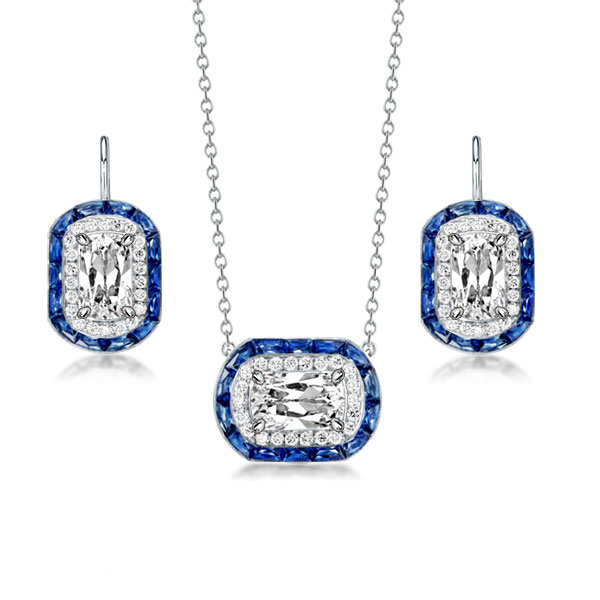 

Halo Cushion Cut Created Sapphire Pendant Necklace & Earrings Set, White