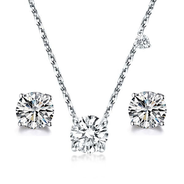 

Classic Round Cut Pendant Necklace & Stud Earrings Set, White