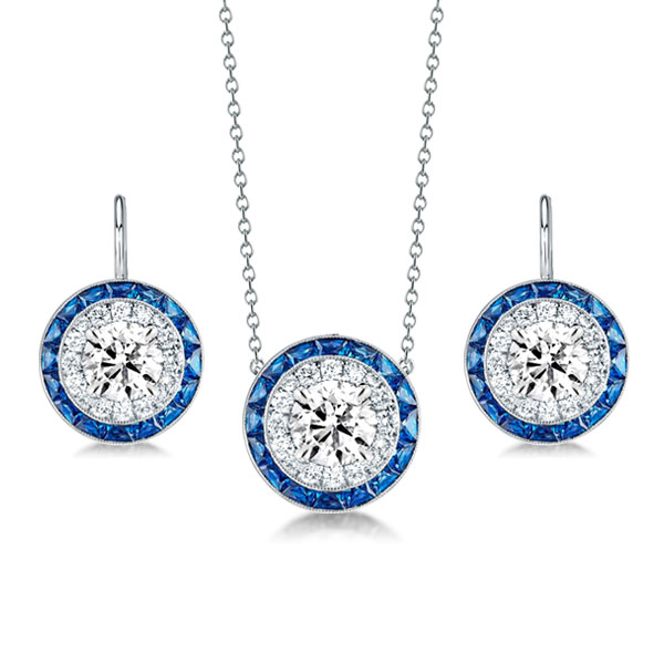 

Halo Created Sapphire Pendant Necklace & Drop Earrings Set, White