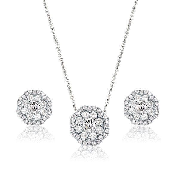 

Halo Flower Design Pendant Necklace & Stud Earrings Set, White