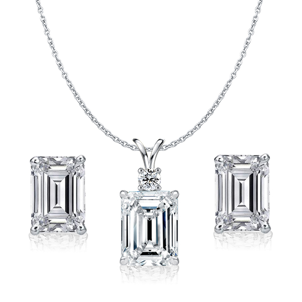 

Italo Classic White Emerald Cut Necklace & Earrings Set