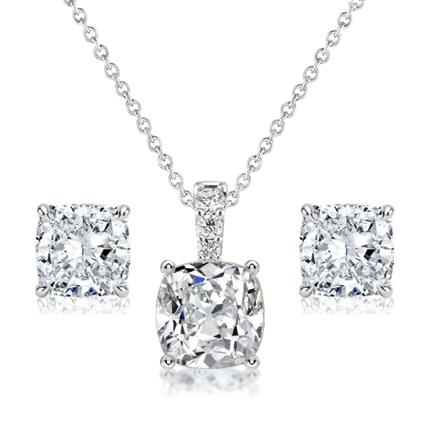 

Italo White Sapphire Cushion Cut Necklace & Stud Earrings Set