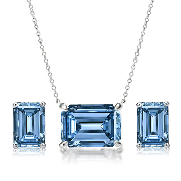

Italo Emerald Cut Blue Topaz Necklace & Stud Earrings Set, White