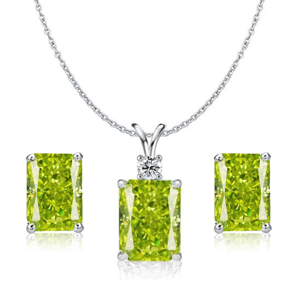 

Italo Peridot Radiant Cut Necklace & Stud Earrings Set, White