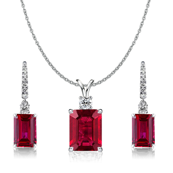

Italo Silver Ruby Necklace Ruby Earrings Jewelry Set Emerald Cut Drop Earrings Pendant Necklace For Women, White