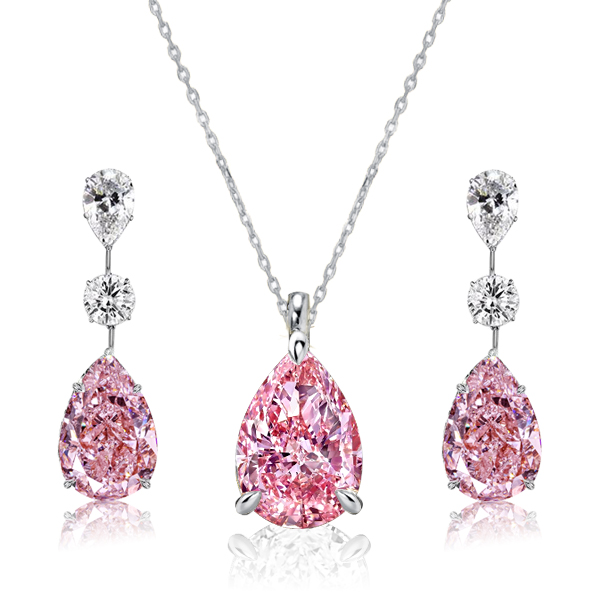 

Italo Pink Sapphire Pear Cut Necklace & Earrings Set Pink Stone, White