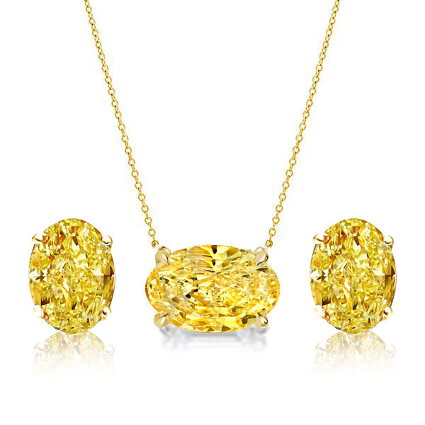 

Italo Oval Cut Yellow Topaz Solitaire Necklace & Earrings Set, White