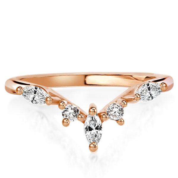 Classic V-Design Round & Marquise Cut Rose Gold Wedding Ring от Italojewerly WW