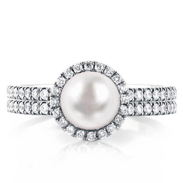 

Two Row Halo White Pearl Engagement Ring
