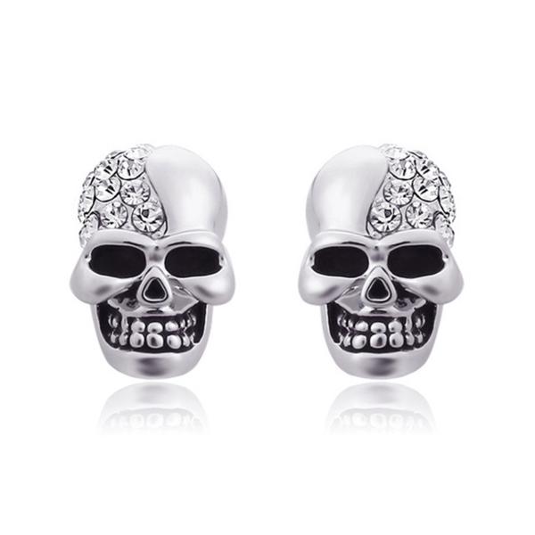 

Vintage Skull Design Round Cut Stud Earrings For Men & Women, White