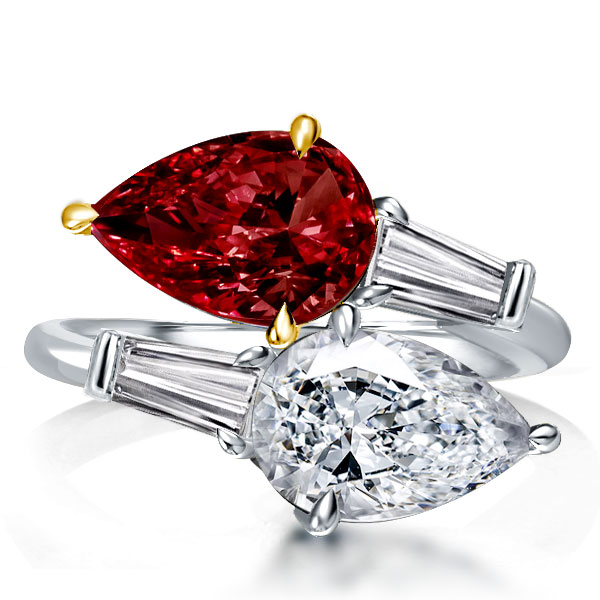 Pear Cut Twin Stone Garnet Engagement Ring, White