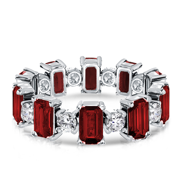

Garnet Emerald & Round Alternating Wedding Band, White