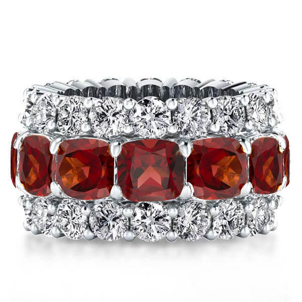 

Triple Row Eternity Garnet Cushion Wedding Band, White