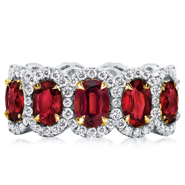 

Halo Oval Created Garnet Eternity Wedding Band, White