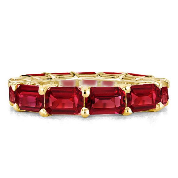 

East West Created Garnet Emerald Eternity Wedding Band, White