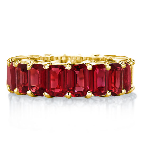 

Golden Classic Emerald Created Garnet Eternity Wedding Band, White