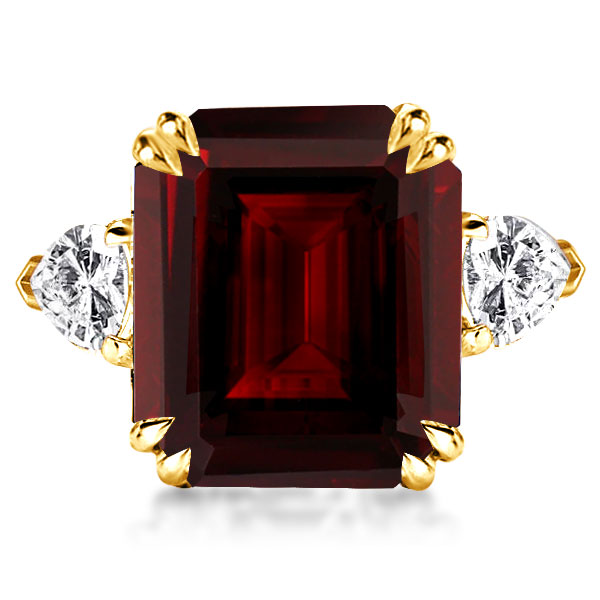 

Three Stone Created Garnet Emerald Engagement Ring, White
