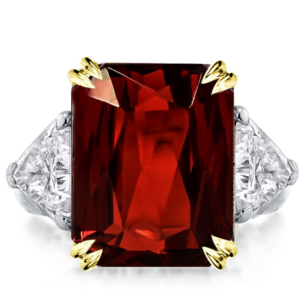 

Double Prong Three Stone Created Garnet Radiant Engagement Ring, White