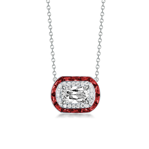 

Halo Cushion Cut Created Garnet Pendant Necklace, White