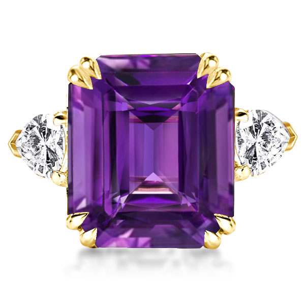 

Three Stone Emerald Cut Created Amethyst Engagement Ring, White