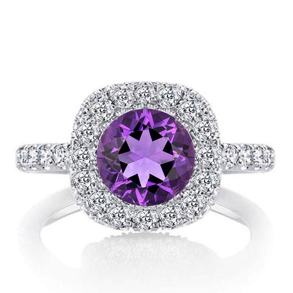 

Halo Round Cut Created Amethyst Engagement Ring, White