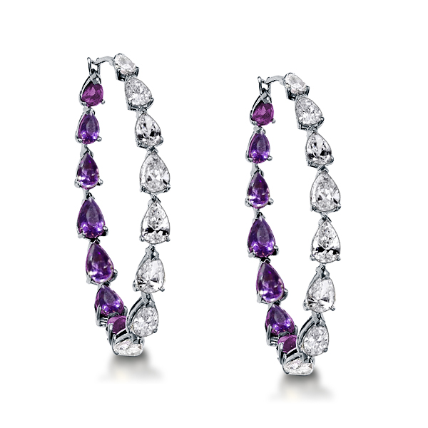 

Pear Cut Created Amethyst Hoop Earrings, White