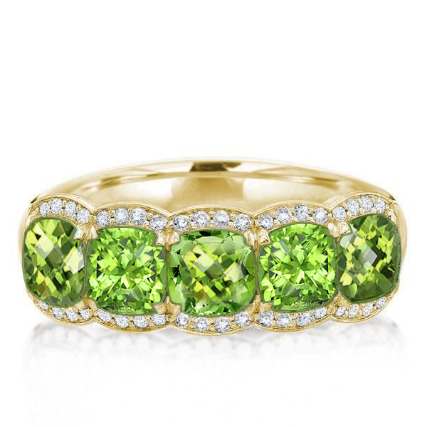 

Golden Halo Cushion Cut Created Peridot Wedding Band, White