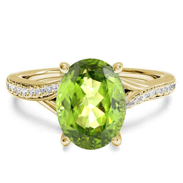 

Golden Bypass Oval Created Peridot Engagement Ring, White