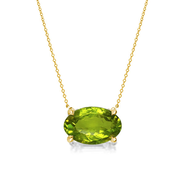 Golden Oval Cut Created Peridot Pendant Necklace, White