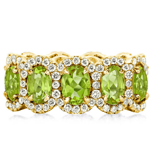 

Italo Peridot Ring Halo Oval Cut Eternity Wedding Band For Women, White