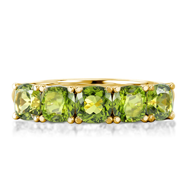 

Golden Half Eternity Cushion Created Peridot Wedding Band, White