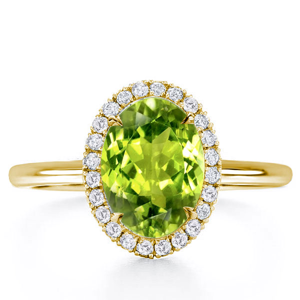 Halo Oval Sterling Silver Ring Peridot Engagement Ring, White