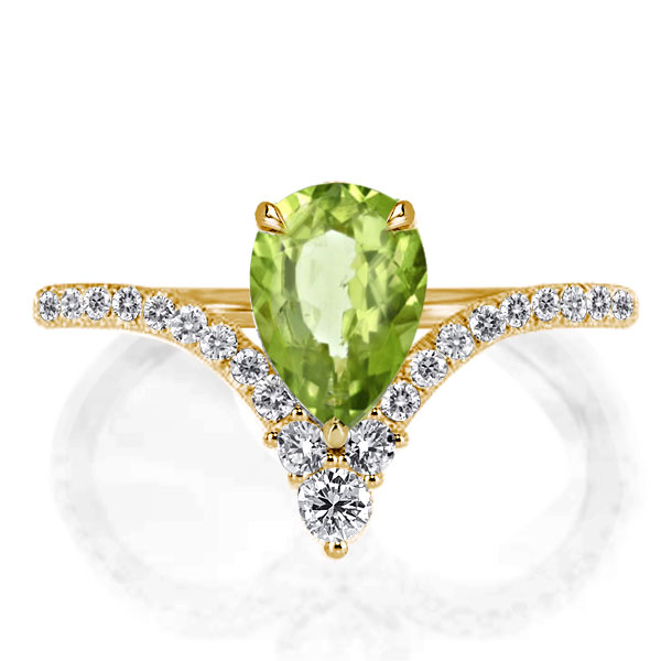 V-design Pear Created Peridot Engagement Ring, White