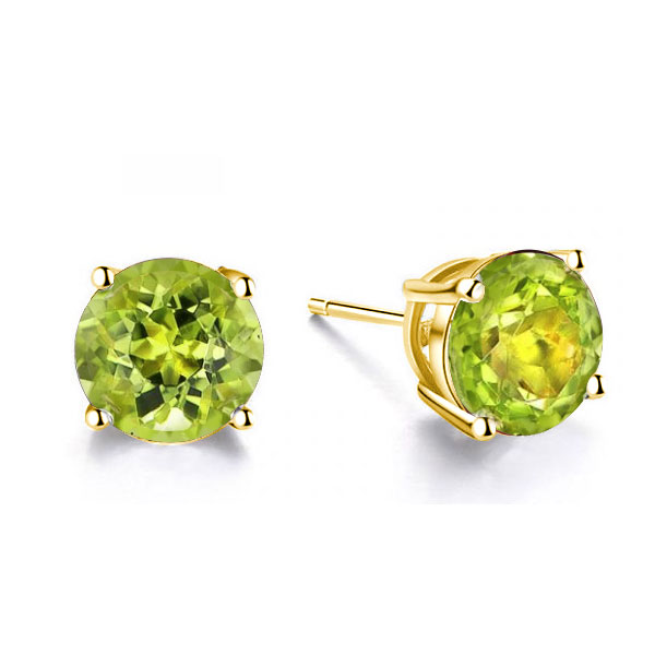 

Golden Round Cut Peridot Stud Earrings In Sterling Silver, White