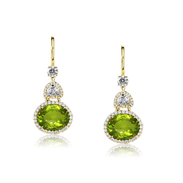 

Italo Golden Halo Oval Cut Peridot Drop Earrings For Women, White