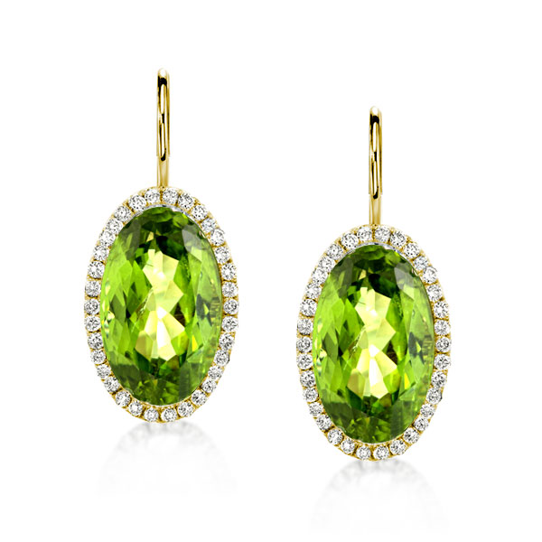 

Italo Golden Halo Oval Cut Peridot Drop Earrings For Women, White