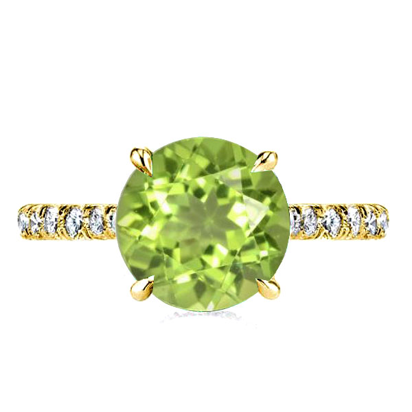 

Golden Hidden Halo Round Cut Peridot Engagement Ring, White