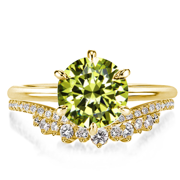 

Golden Crown Design Chevron Round Cut Peridot Bridal Set, White