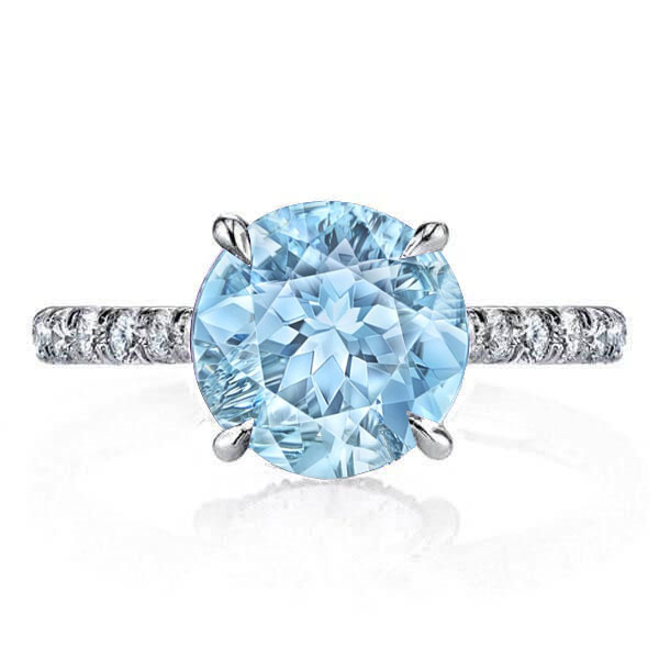 

Hidden Halo Round Cut Aquamarine Engagement Ring, White