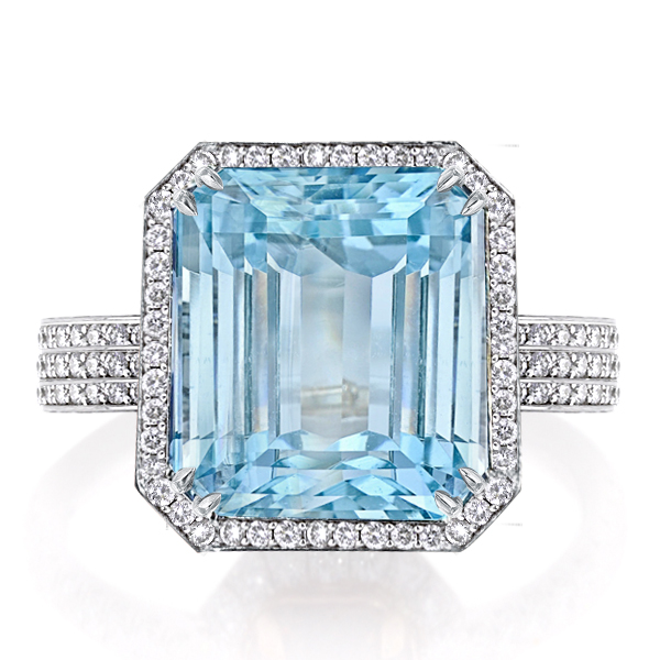 

Double Prong Halo Created Aquamarine Engagement Ring, White