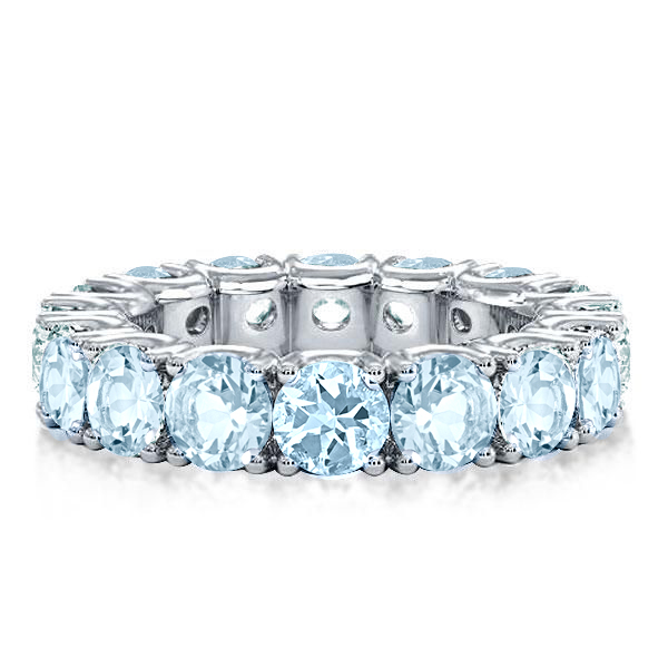 

Round Cut Eternity Aquamarine Wedding Band For Women, White