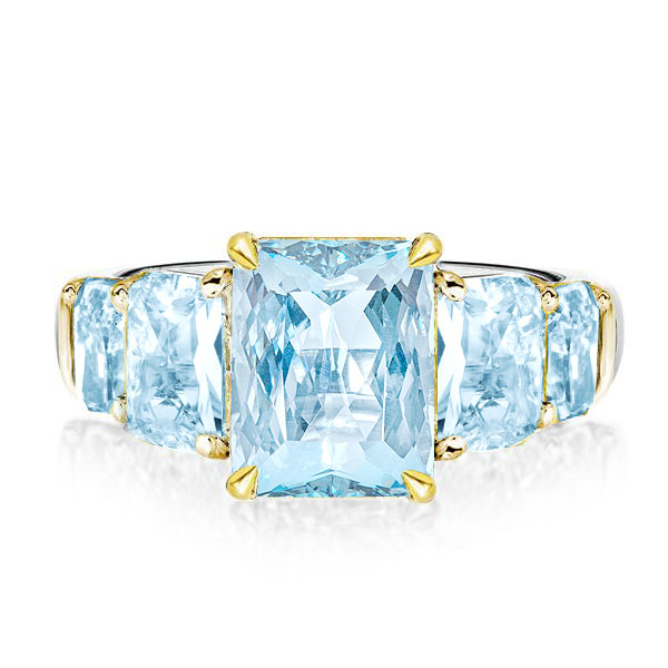Five Stone Radiant Cut Aquamarine Engagement Ring, White