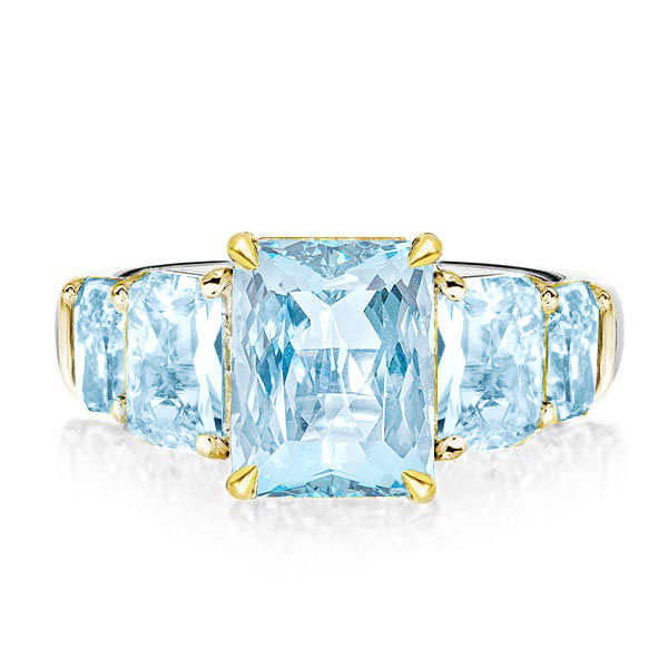 

Five Stone Radiant Cut Aquamarine Engagement Ring, White