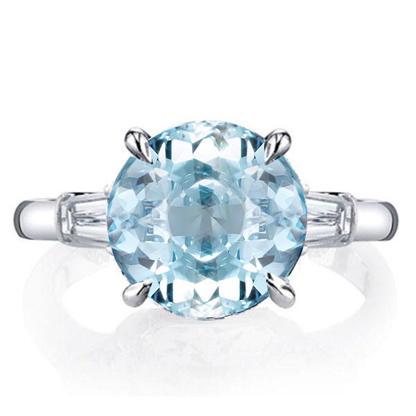Three Stone Created Aquamarine Engagement Ring, White