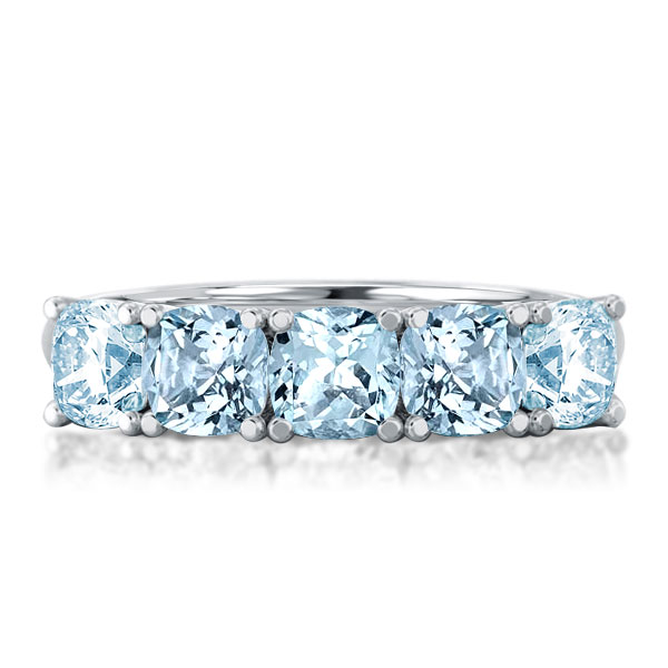 

Half Eternity Cushion Cut Aquamarine Ring Wedding Band Ring, White